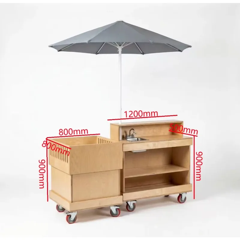 Mobile Outdoor Trolleys Mobile Combination Wood Logs Wind Coffee Snacks Commercial Sales Cart for Promotion Market Customized