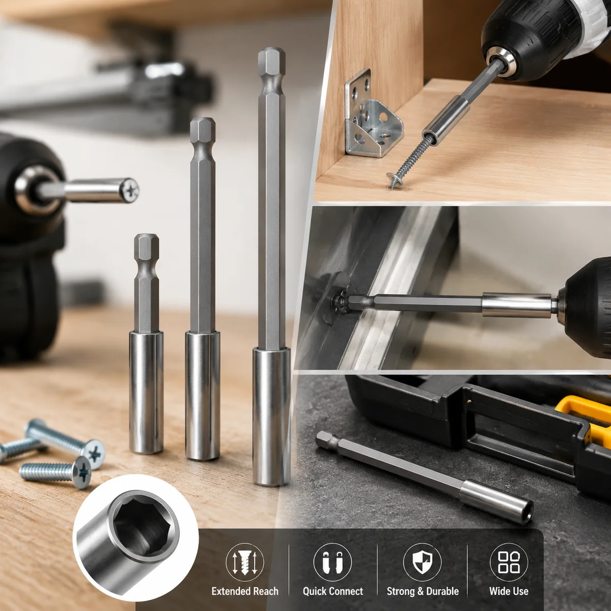 60mm Screwdriver Extension Rod, 1/4 Inch Hex Shank Quick-Connect Bit Extension for Electric Screwdrivers, Single Piece