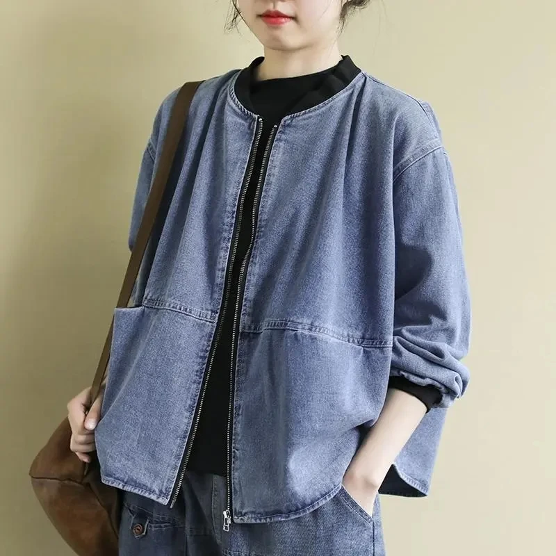 

Vintage Women's Clothing 2023 New Fat MM Denim Jacket Women's Trendy Autumn Long-Sleeved Top Spring Women's Short Jacket 666