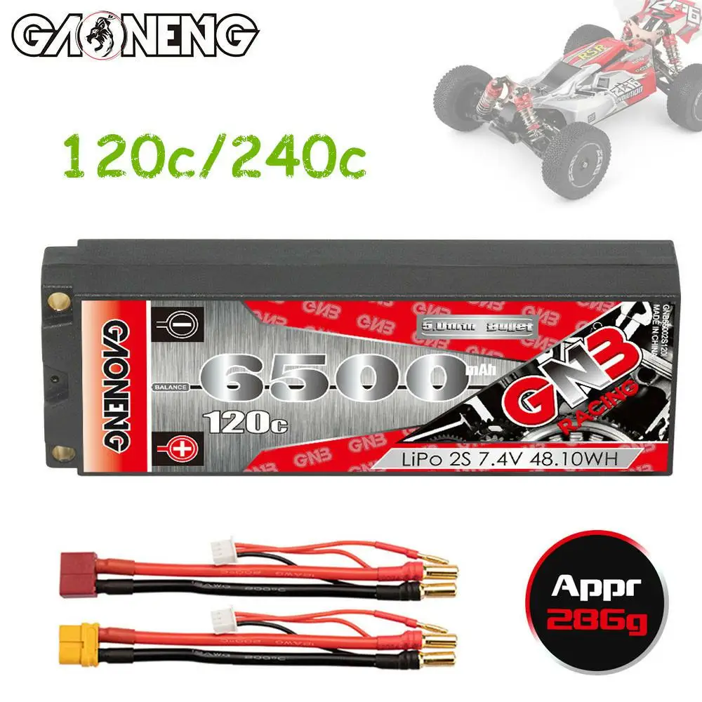 

GNB 7.4V 6500mAh 2S 120C/240C Hardcase LiPo Battery 5.0mm Bullet T XT60 Plug For 1:10 1/10 RC Car Boat