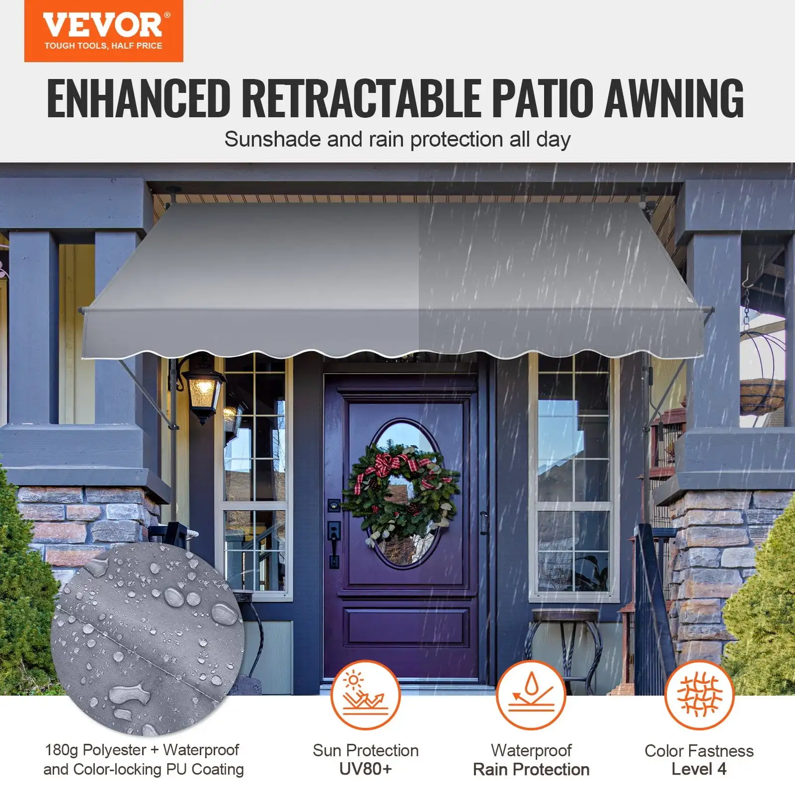 

98x47" Patio Awning Retractable Awning Sunshade Shelter with Crank Handle