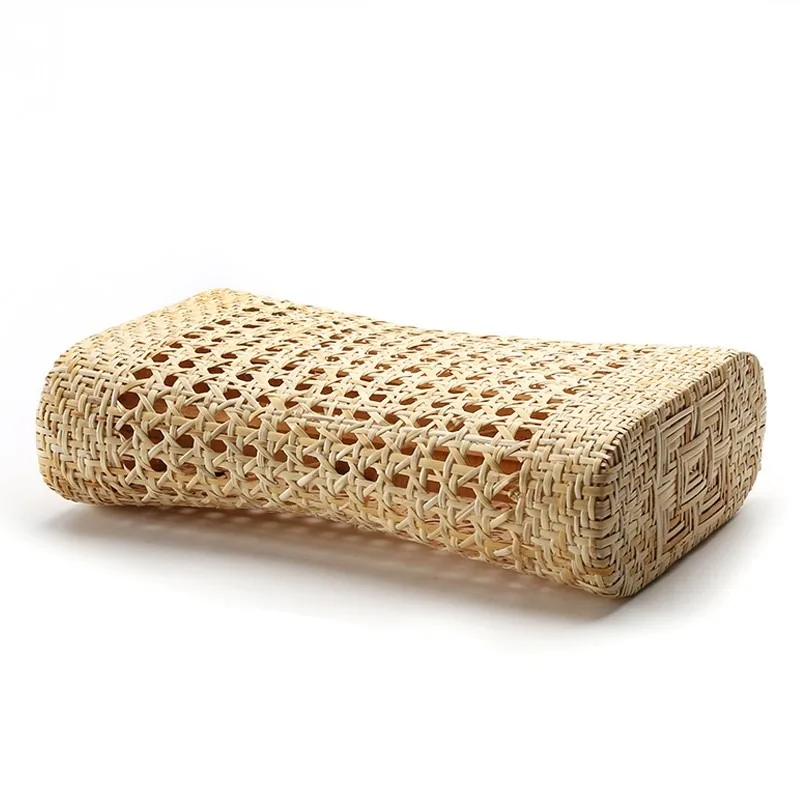 Cooling Bamboo Fiber Neck Support Pillow Adult Size Hollow out Woven Design Office Use Hard Support Rectangular Single Person
