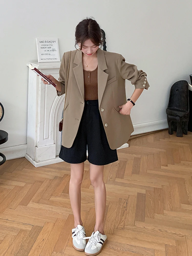 LANMREM Korean Style Blazer For Women Notched Long Sleeves Single Breasted Solid Color Coat 2024 Autumn New Clothing 2Z2526