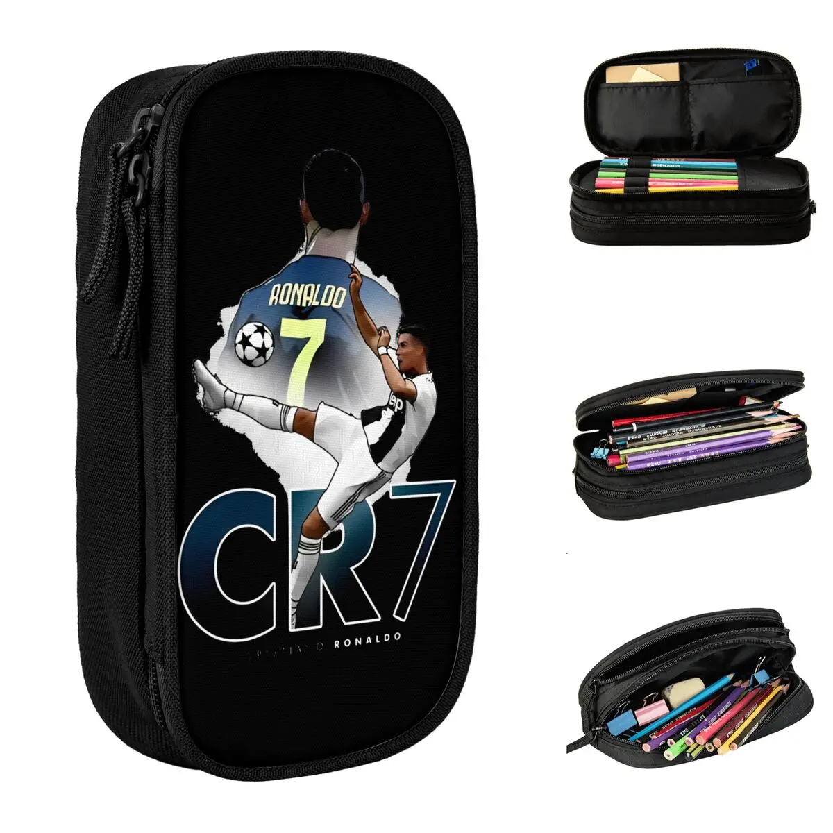 CR7 Cristiano Ronaldos Fani piłki nożnej Gracz Merch Piórnik o dużej pojemności Przybory szkolne dla dzieci Piórnik Niesamowity prezent