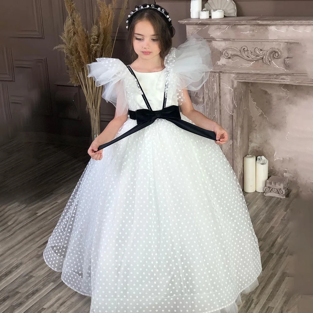 

Flower Girls Dresses Jewel Neck Crystal Puffy Skirt Toddler Birthday Party Gown Little Girl Pageant Dress