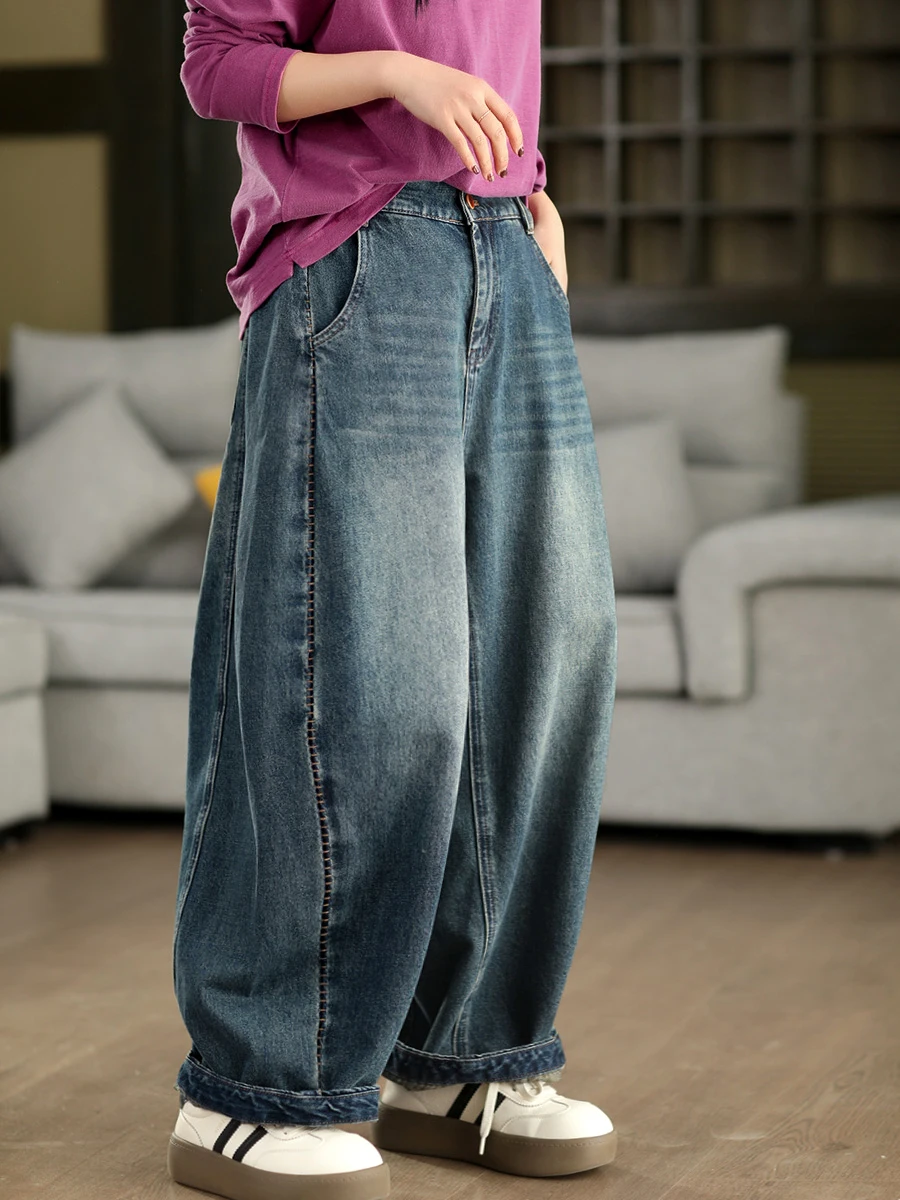 

Ретро джинсы с высокой талией, повседневные, женские, ручной работы, с крючковым шитьем, облегающие, из хлопка, весна-осень, свободного кроя