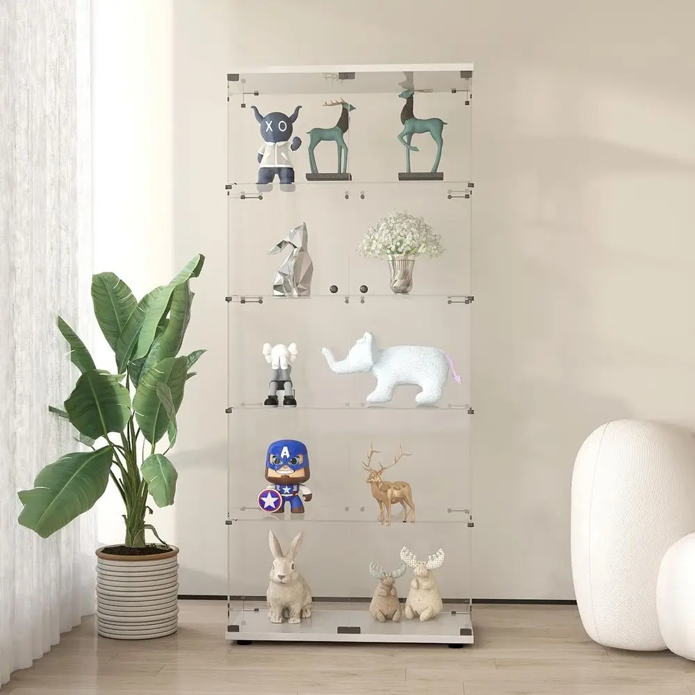 

Glass Display Cabinet with Lock, Quick-Install Floor Standing Showcase for Collectibles, Figurines, Plants