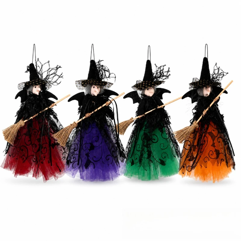 New Halloween Witch Doll Hanging Ornament Tree Topper Star Tabletop Figurine Decor for Spooky Party Festive Home Décor Supply