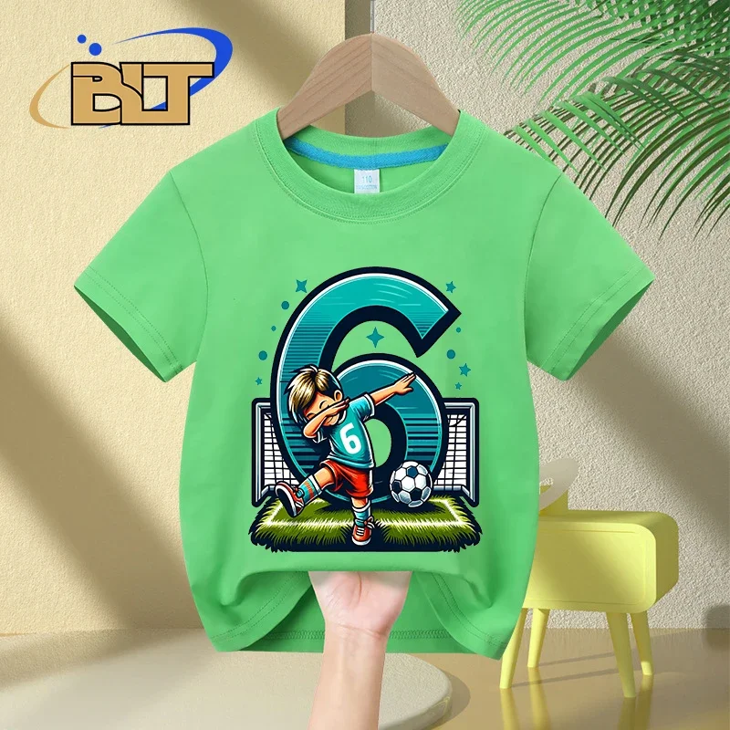 Algodão t-shirt para menino, manga curta, presente de aniversário, 6 anos, verão