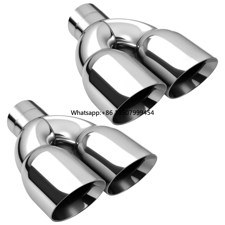 Puntas de escape de acero inoxidable de 2.5 pulgadas de entrada, 3.5 pulgadas de salida, 9.5 pulgadas de longitud total, para soldar, de doble capa, en ángulo, paquete de 2