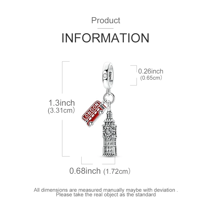 925 Sterling Silber Big Ben Charms Perle CZ Zirkon Anhänger Passend für Original Armband DIY Schmuck Geschenk – Detail 3