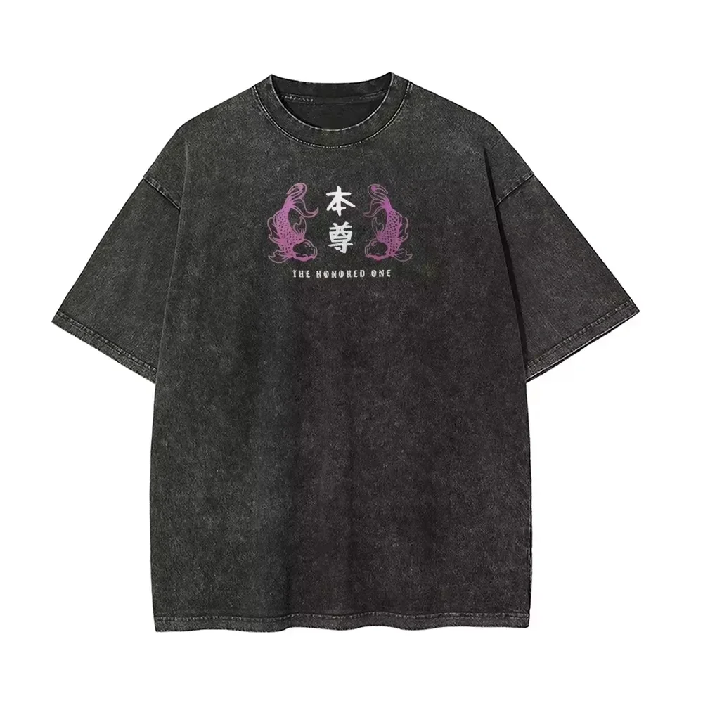 Honored One Gojo Satoru Vintage Washed T-Shirt Jujutsu Kaisen Prison Realm Tee,Distressed Anime Graphic Harajuku Men Clothing