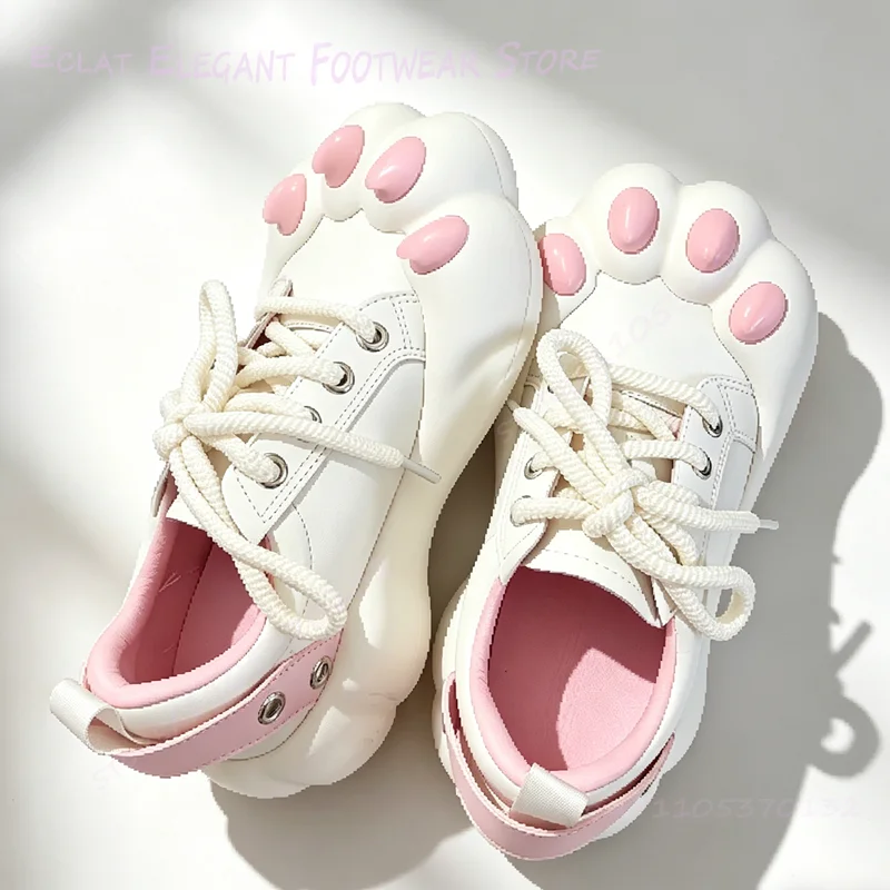 

Cute Pink Polka Dot Cat Paw Lace Up Pump Sandals Girls With Silver Metal Buckles Flat Lace Up Crossover Cute Women Summer Shoes