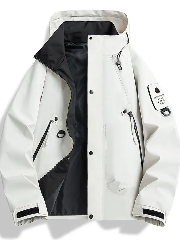 

Ветрозащитная куртка с капюшоном для активного отдыха 2025 года, повседневная, свободного кроя, водонепроницаемая, из полиэфирного волокна, с длинными рукавами, для пар