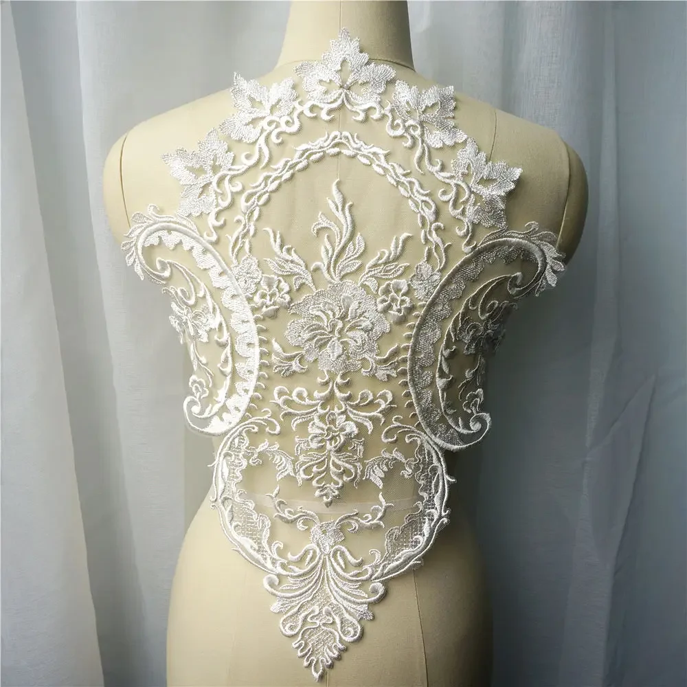 White Flower Flora Wedding Gown Appliques Embroidered Lace Trims Fabric Collar Mesh Sew Patch For Dress DIY Decoration