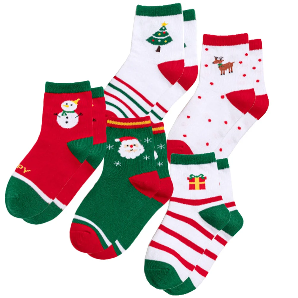

5pcs 5 Pairs Christmas Cute Low Cut Girls Pattern For Kids Cotton Ankle Holiday Girls Ankle Socks Winter Spring Socks