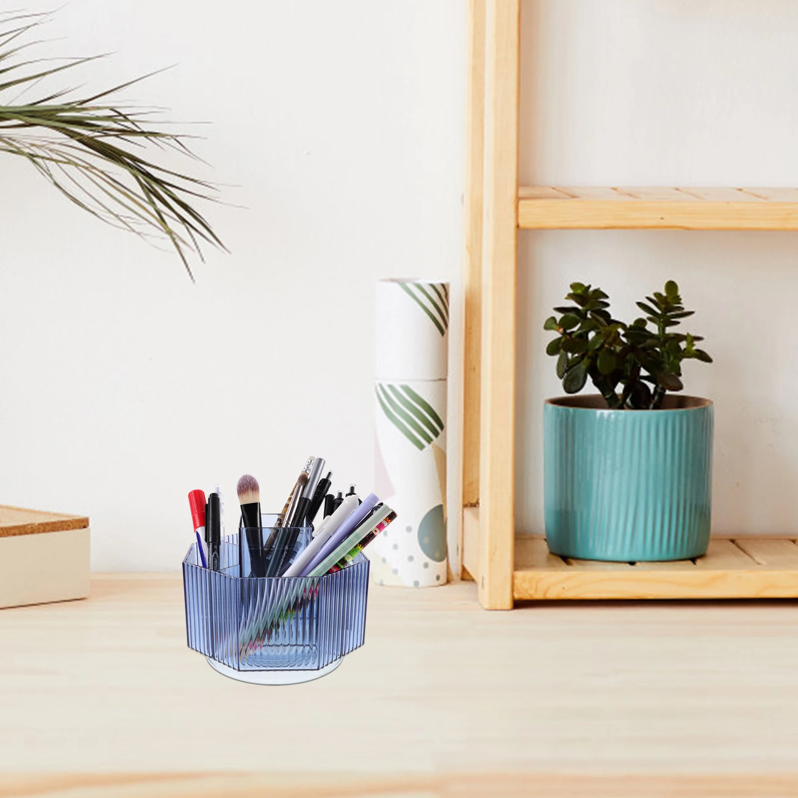 

Transparent 5 360 degree Rotating Large capacity Pen Holder Blue Desk ganizer Storage Pencil Holders For Desk Supplies