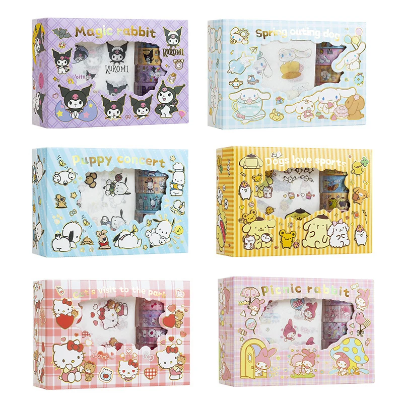

Sticker Roll Gift Box Anime Cute Hello Kitty Cinnamoroll Kuromi My Melody Pompompurin Hand Tape Stickers Decal Kids Toys