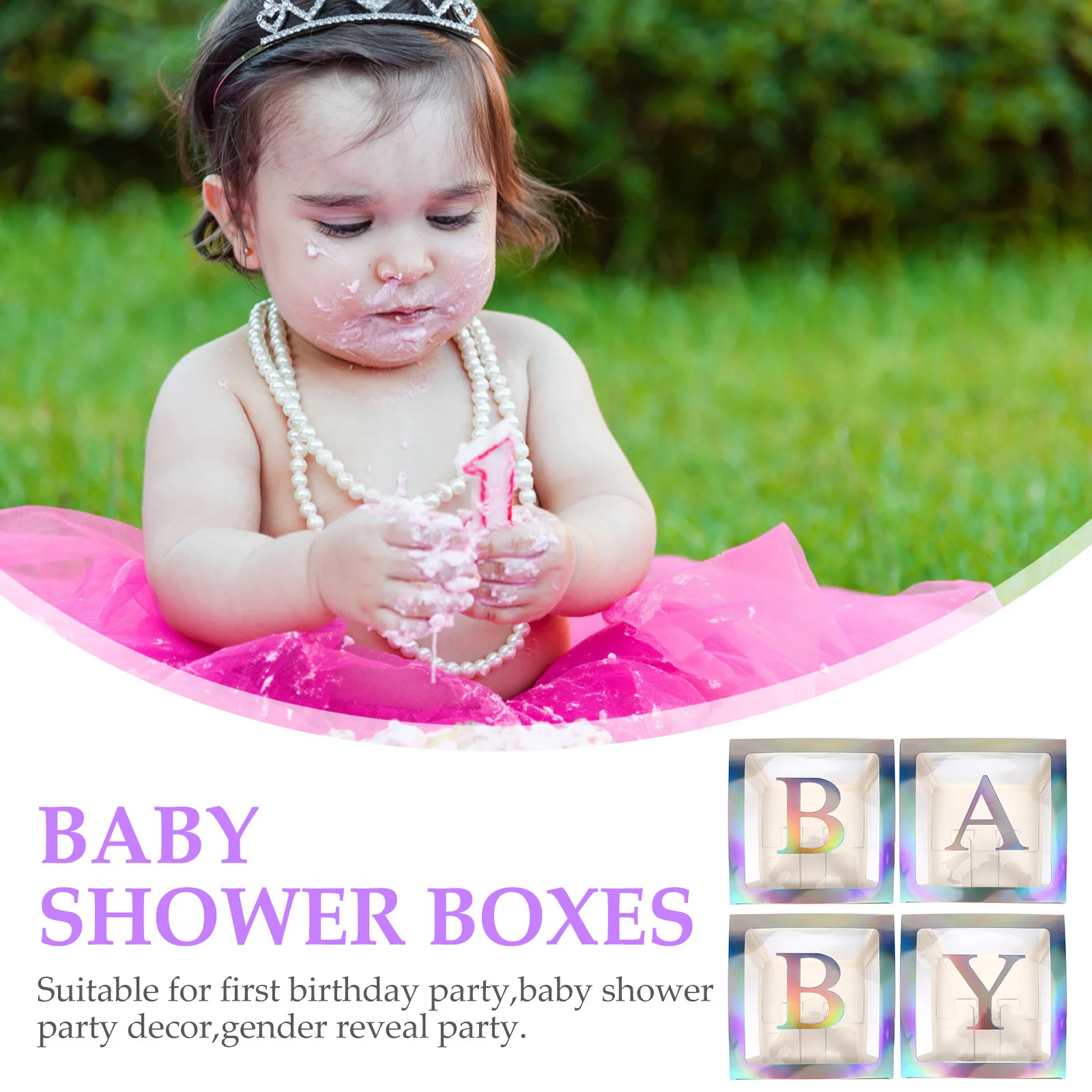 

1Set Baby Shower Balloon Boxes Silver Letters Transparent Square Balloons Boxes Birthday Party Decorations Kids Birthday Party