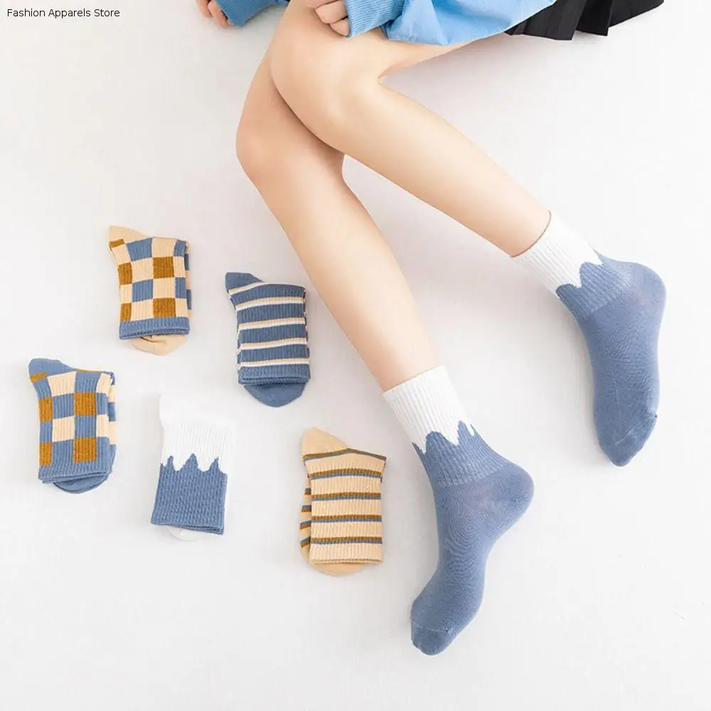 

10Pairs Comfortable Grid Stripe Ankle Socks Non-slip Colorful Women Tube Socks Hosiery Thin Simple Mid-calf Socks Students