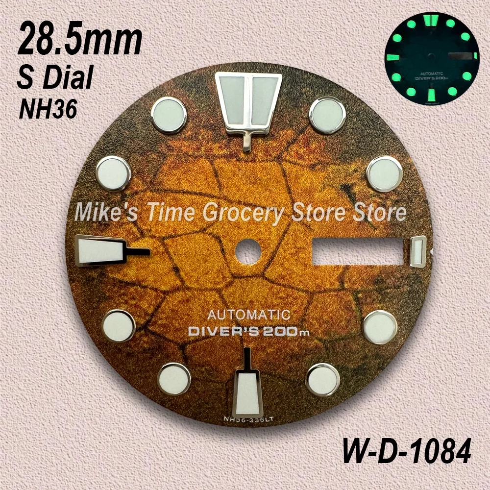 28.5mm Diving S Dial for NH35/NH36/4R/7S Movements Green Luminous Tree Leaves Dual Calendar Watch Modification Accessories