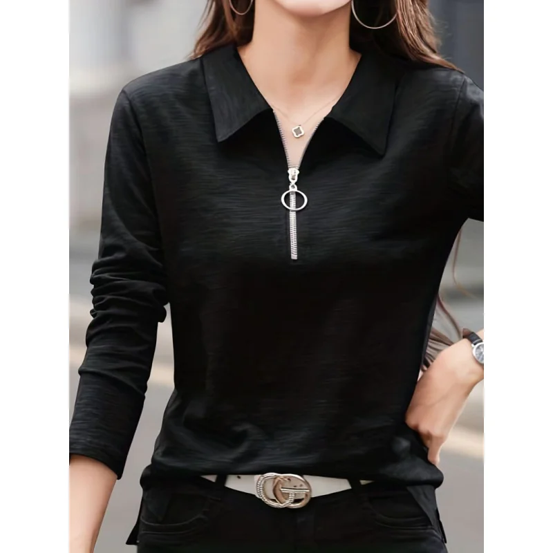

Длинный рукавPOLOSple воротник для верхней одеждыЖенская футболка Базовая рубашка Новая облегающая однотонная рубашка