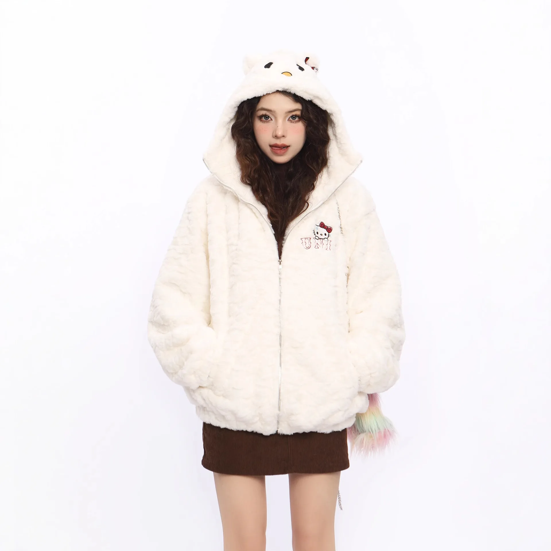 

Hellokitty Hooded Sweatshirt Girls Autumn Winter Cute Loose Cardigan Thickened Couple Casual Hot Versatile Jacket