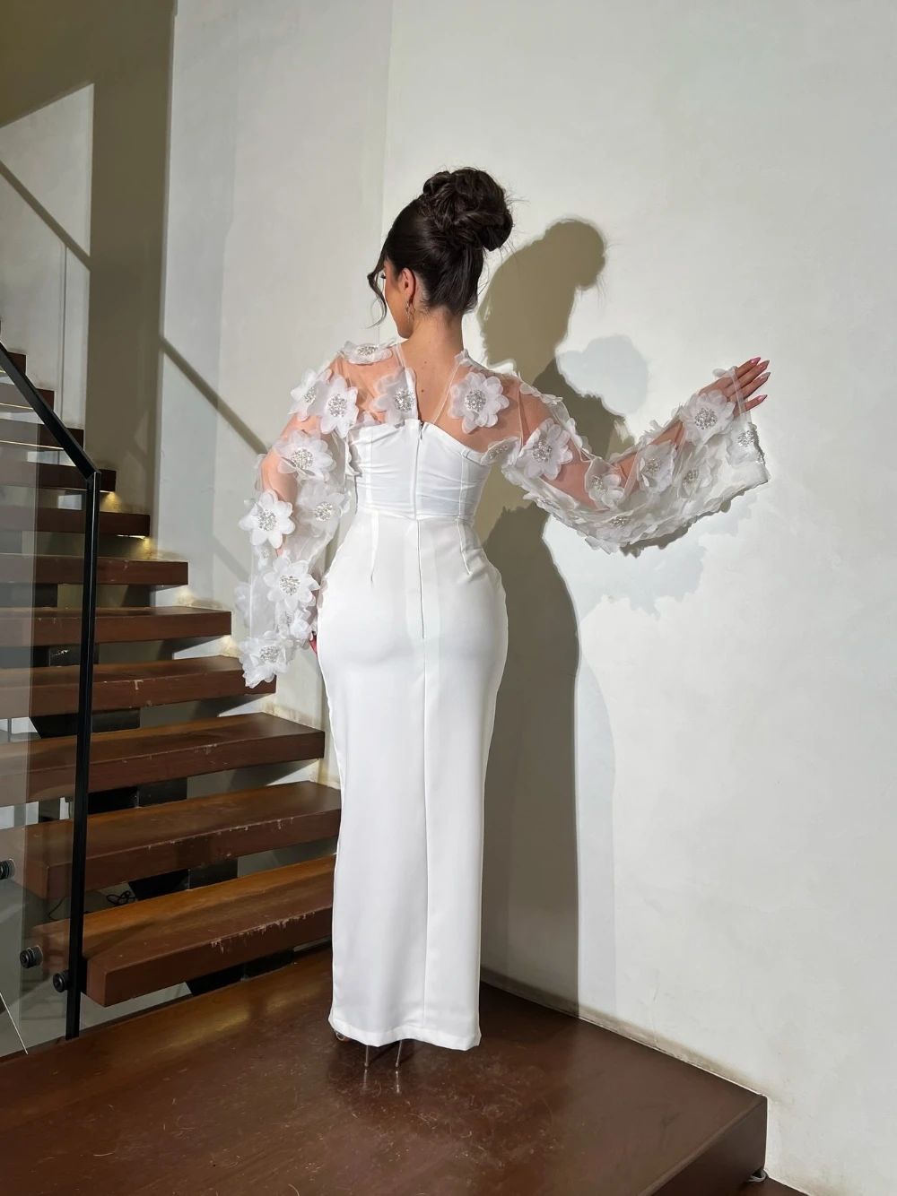 أحدث فستان سهرة رومانسي باللون الأبيض، فستان حفلة موسيقية أنيق وساحر مع طمي وسحاب خلفي، شحن سريع