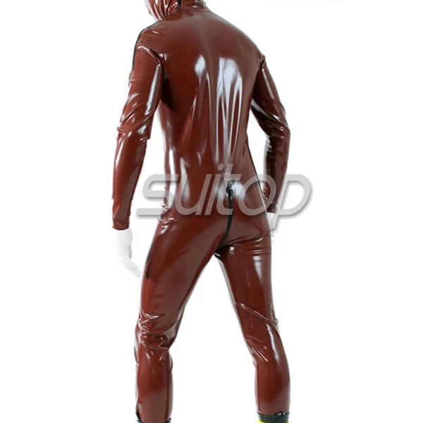 

top sell glued nature latex rubber catsuit with shoulder zipper zentai and crotch zip costumes uniform Sexy