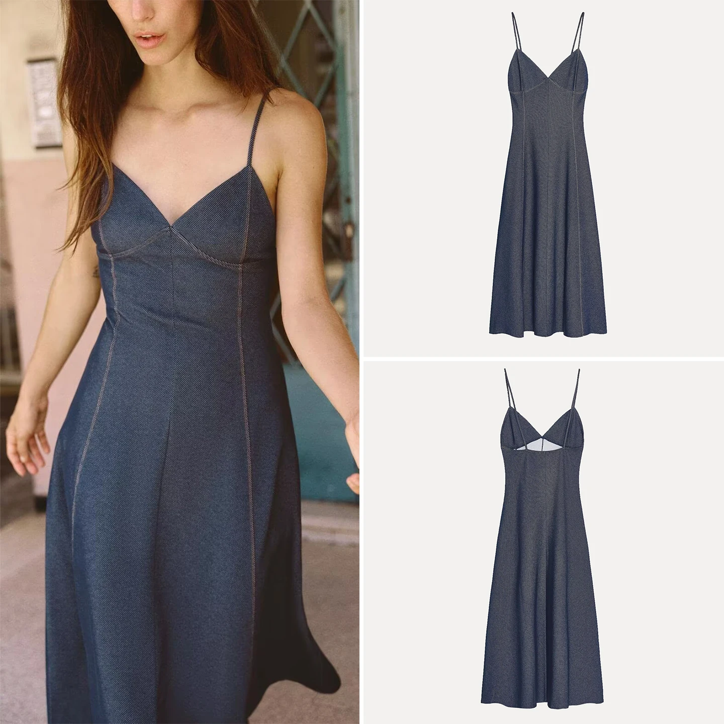 Z Women's Faionable Personali Midi Dr Striped Slanted Line Breathable Skin-friendly Summer 2025 Polyester Fiber