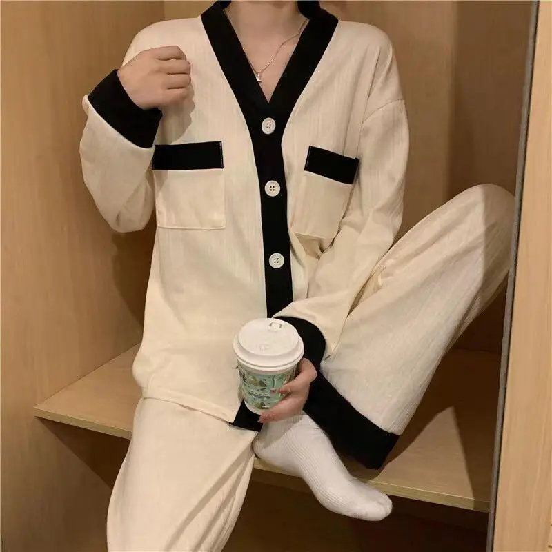 الربيع والخريف اللون مطابقة طالب الكرتون عادية 2 قطعة مجموعة الملابس النسائية مثير بيجامة الحلو المنزل دعوى بنطلون مجموعات #5