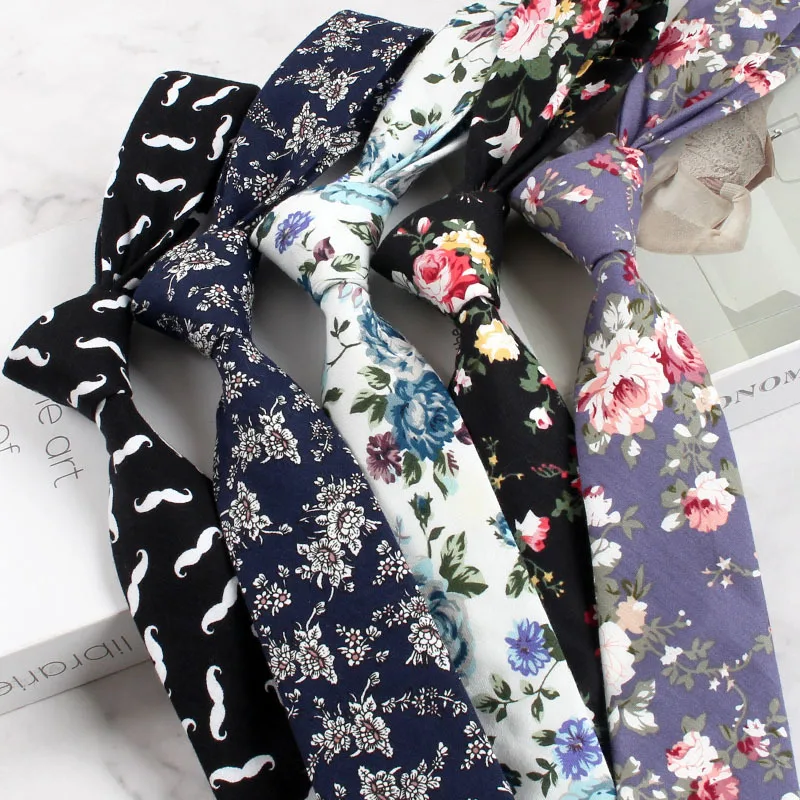 

Handmade Casual Flower White Neckties For Men Women Floral Printed Cotton Neck Tie 6cm Narrow Soft Cravat Wedding Party Gravata