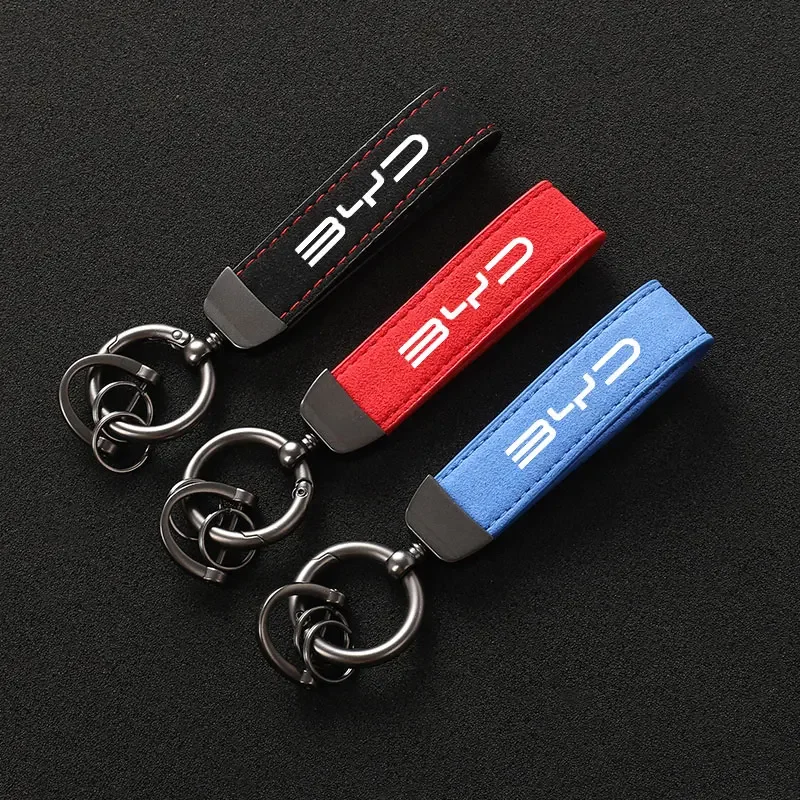 Suede Metal Buckle Car Keychain Business Gift with Logo keyring For BYD Song Qin Han EV Tang DM 2018 PLUS Song Pro MAX Yuan Car