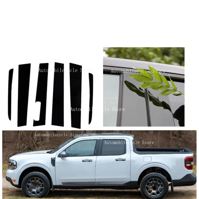 6Pcs Glossy Black Pillar Posts Fit For Ford Maverick Keyless 2022-2023 Window Moulding B C Center Sticker Cover Silver Carbon
