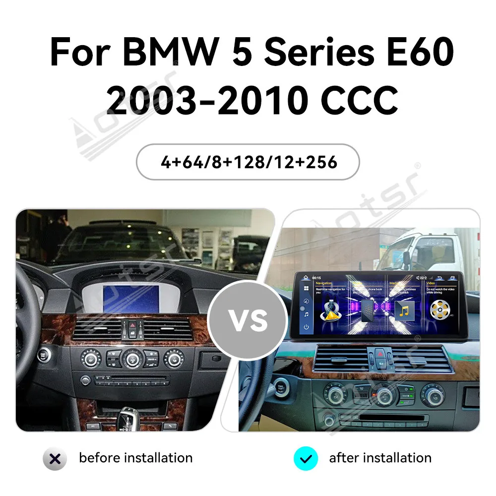 

12,9 дюйма Android 14 для BMW 5 серии E60 2003-2010 CCC ультратонкий экран навигации Carplay автомобильный радиоприемник мультимедийный плеер EVO 4G