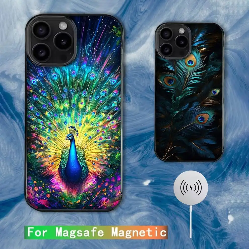 

Bird Peacock Feather Phone Case For iPhone 16e,16,15,14,13,12,11,Plus,Pro,Max,Mini Magsafe Magnetic Wireless Charging