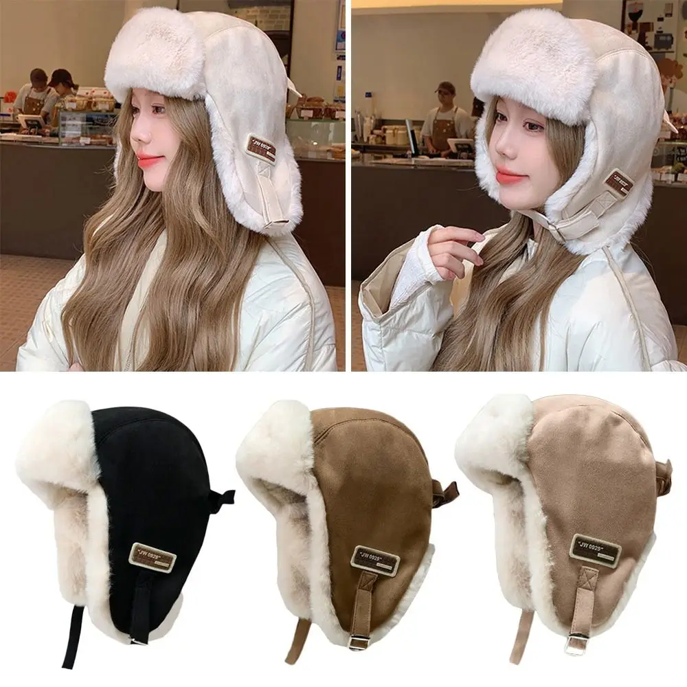 Gorro de bombardero para exteriores, gorro de piel Ushanka grueso a prueba de viento, gorro cálido con orejeras para hombres y mujeres