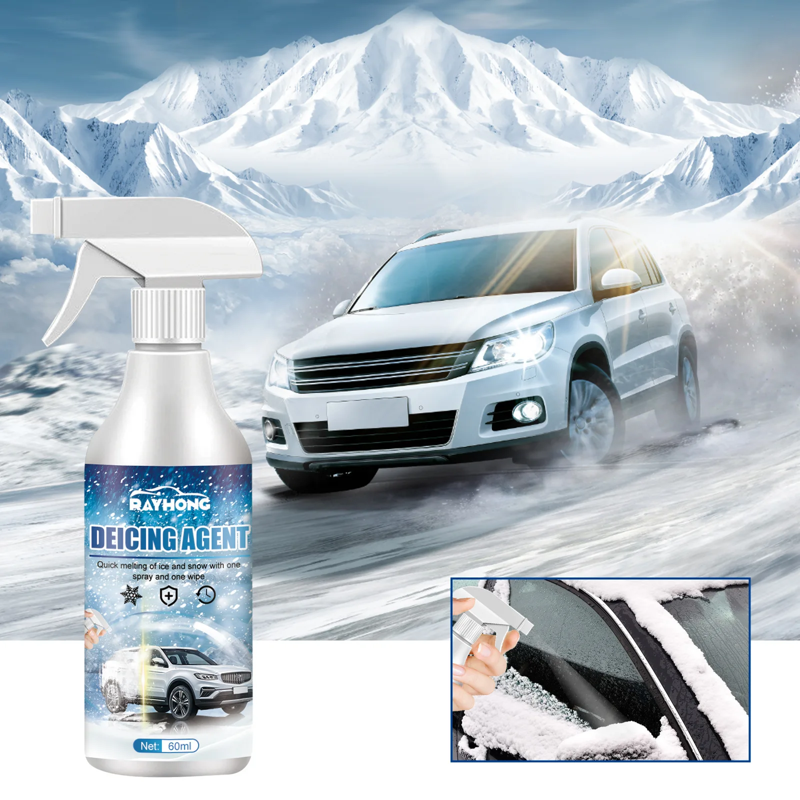 

Auto Windshield Deicing Spray Snow Melting Spray Windshield De-Icer Fast Ice Melting Spray 60ml Defrosting Anti Frost Car Spray