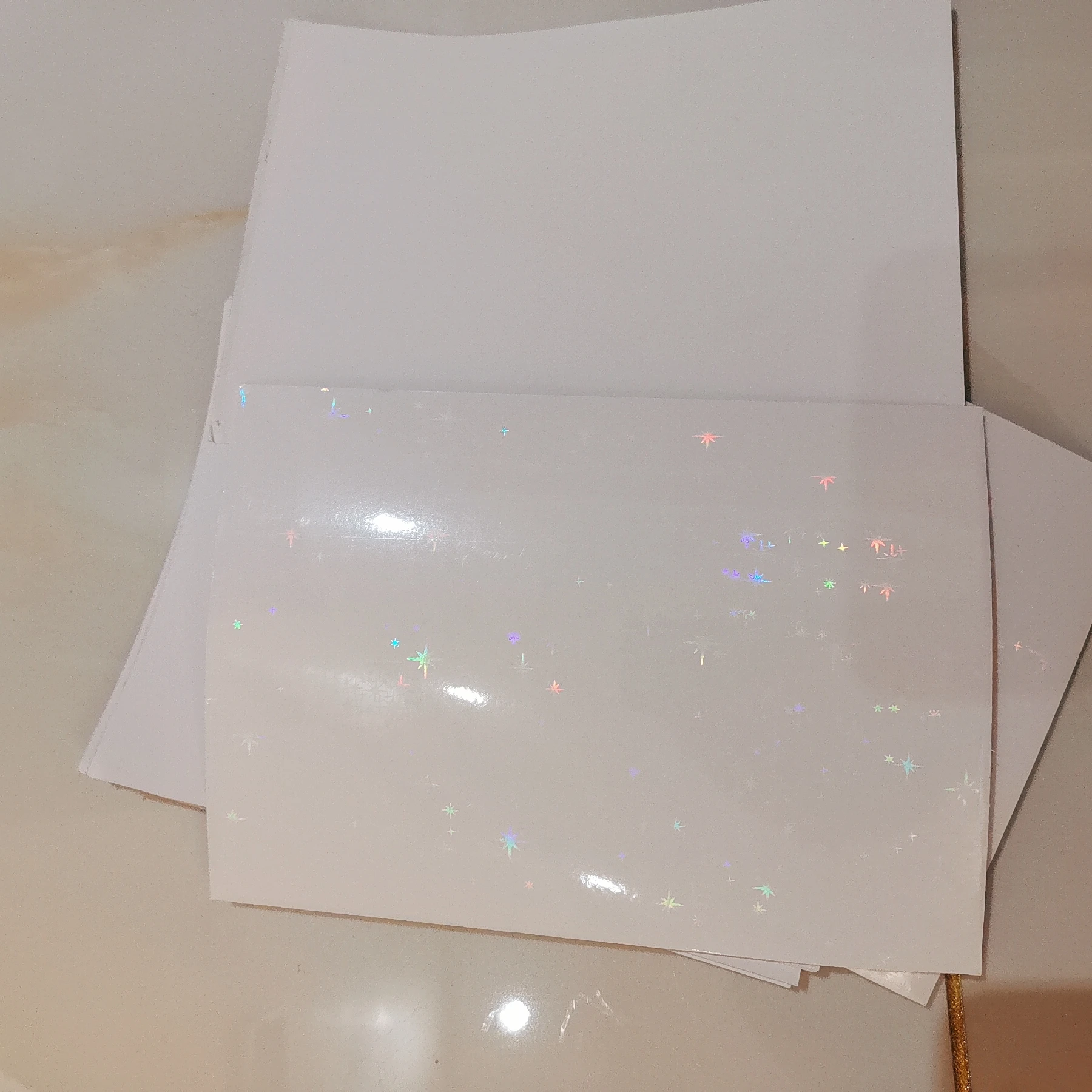 Five Stars Plain 50 Sheets/ Bag Holographic Matched Adhesive Film Backside 150 X 105MM Cold Laminating On Photo DIY Package Card