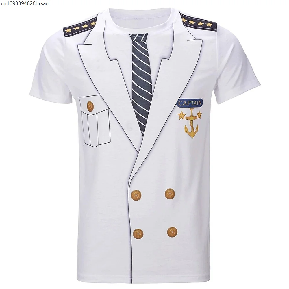 

Mens Navy Captain T Shirt Navy Uniform Cosplay Unisex Yacht Rock Parties Costume Halloween Carnival 3D Printed Men Tops