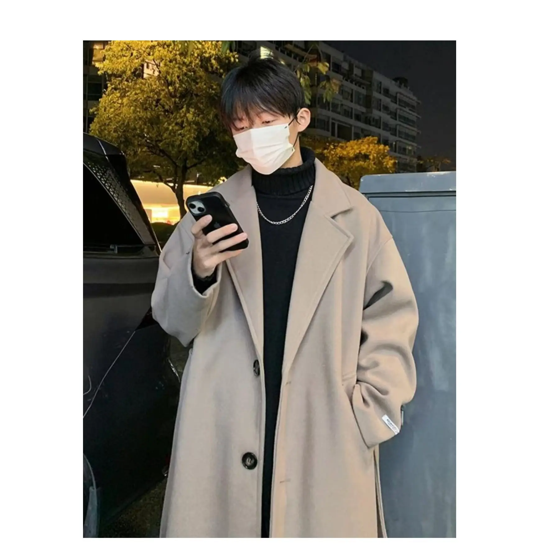 

Trench Coat Army Green Mens Velvet Ultra-Long Motorcycle Mature Thickened Splicing Elite Italian Epaulets Beige Leather Cycling