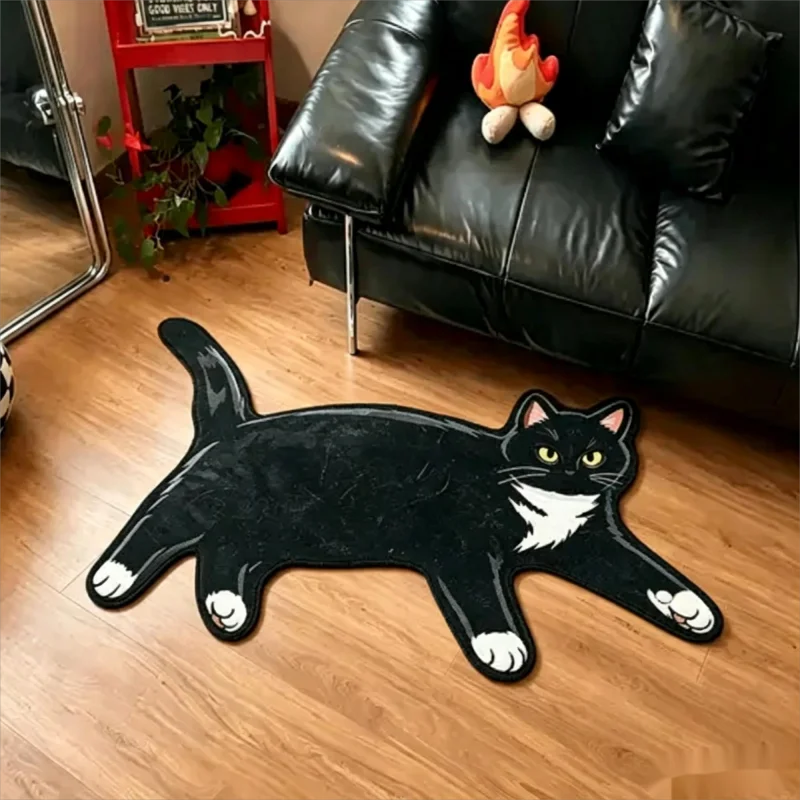 VIKAMA Realistic Orange Cat Irregular Floor Mat Cute Animal Print Non Slip Rug Bedroom Entryway Home Decor