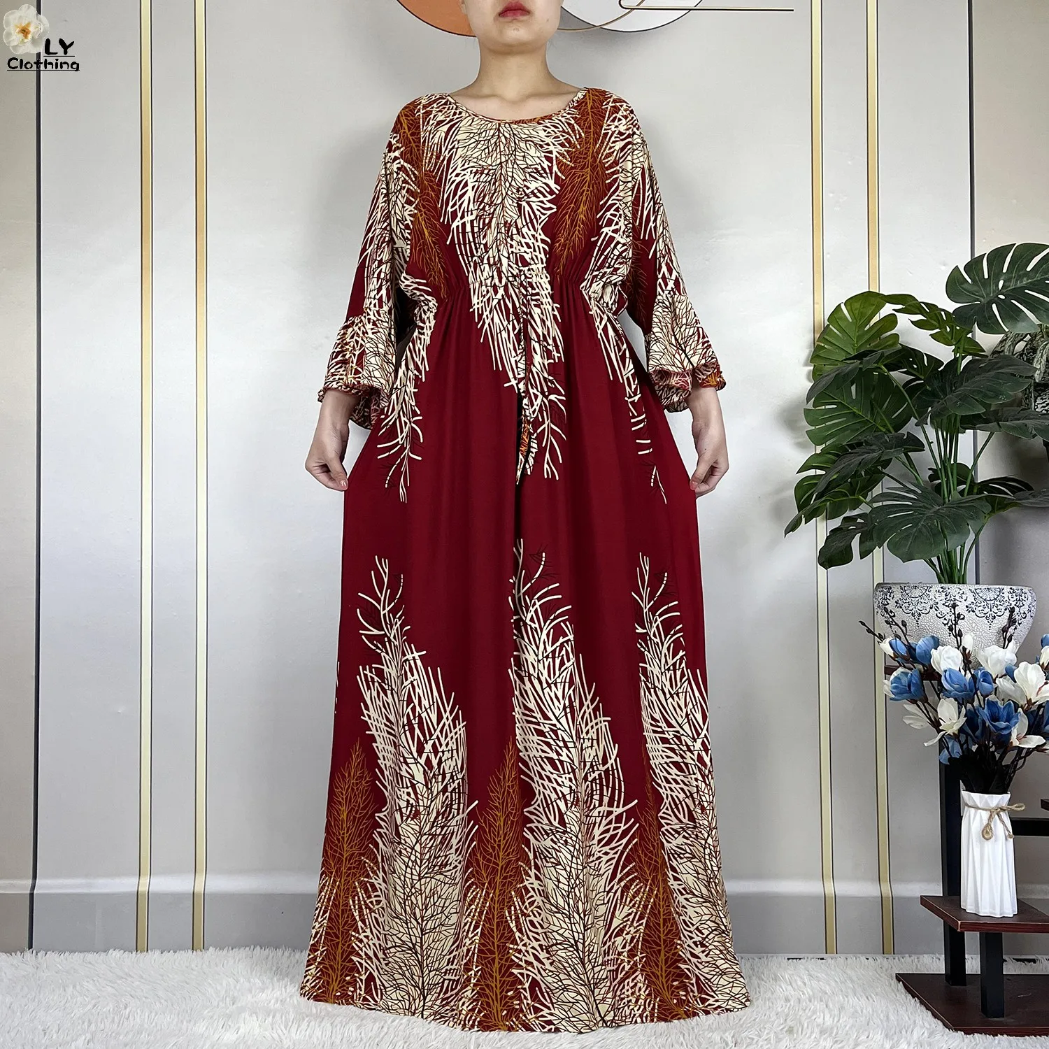 2024 New Dubai Fashion Print Femme Long Sleeve Loose Cotton African Dashiki Elegant Women Abaya Islam Maxi Summer Casual Dresses