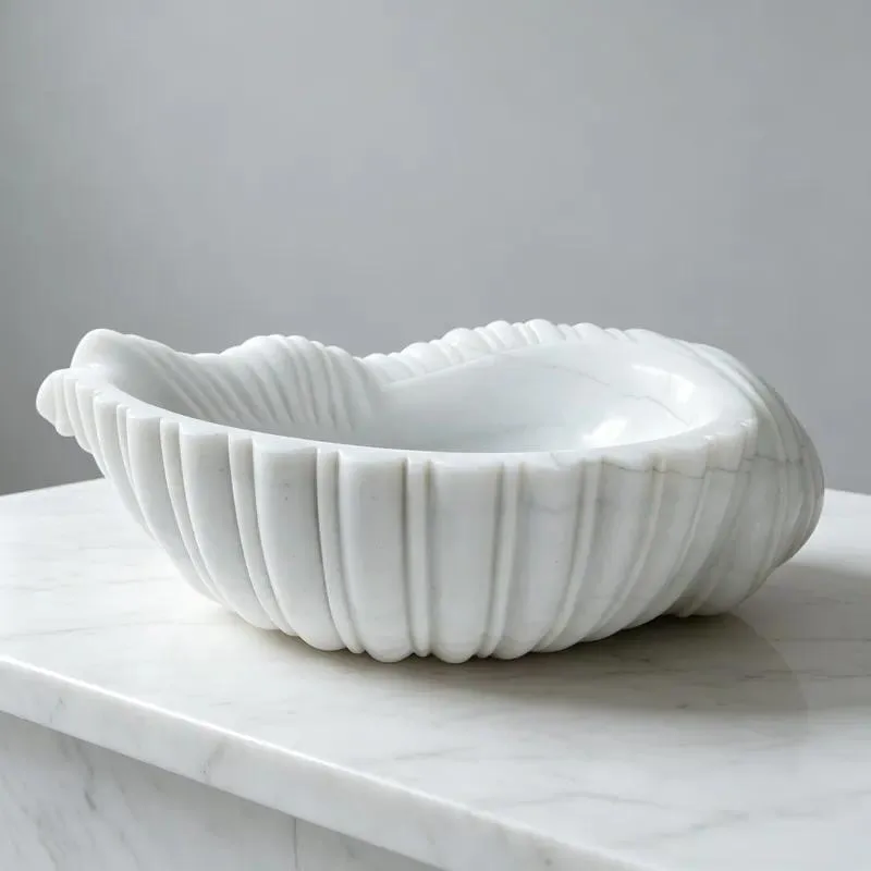 White Marble Shell Shaped Sink Hand Carved Stone Wash Basin for Bathroom Vanities Luxury Decor