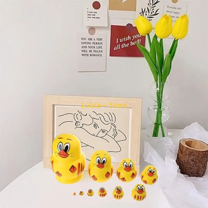 Y4QA Juego 10 piezas escultura colección pato ruso, decoración juguete simulación pato