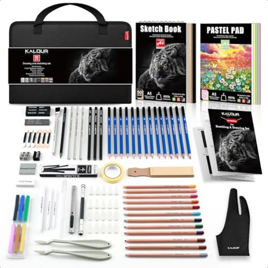 

KALOUR 95Piece Sketching and Drawing Art Set with 3color Sketch Book and Pastel Paper Graphite Charcoal and Pastel Pencils Comp