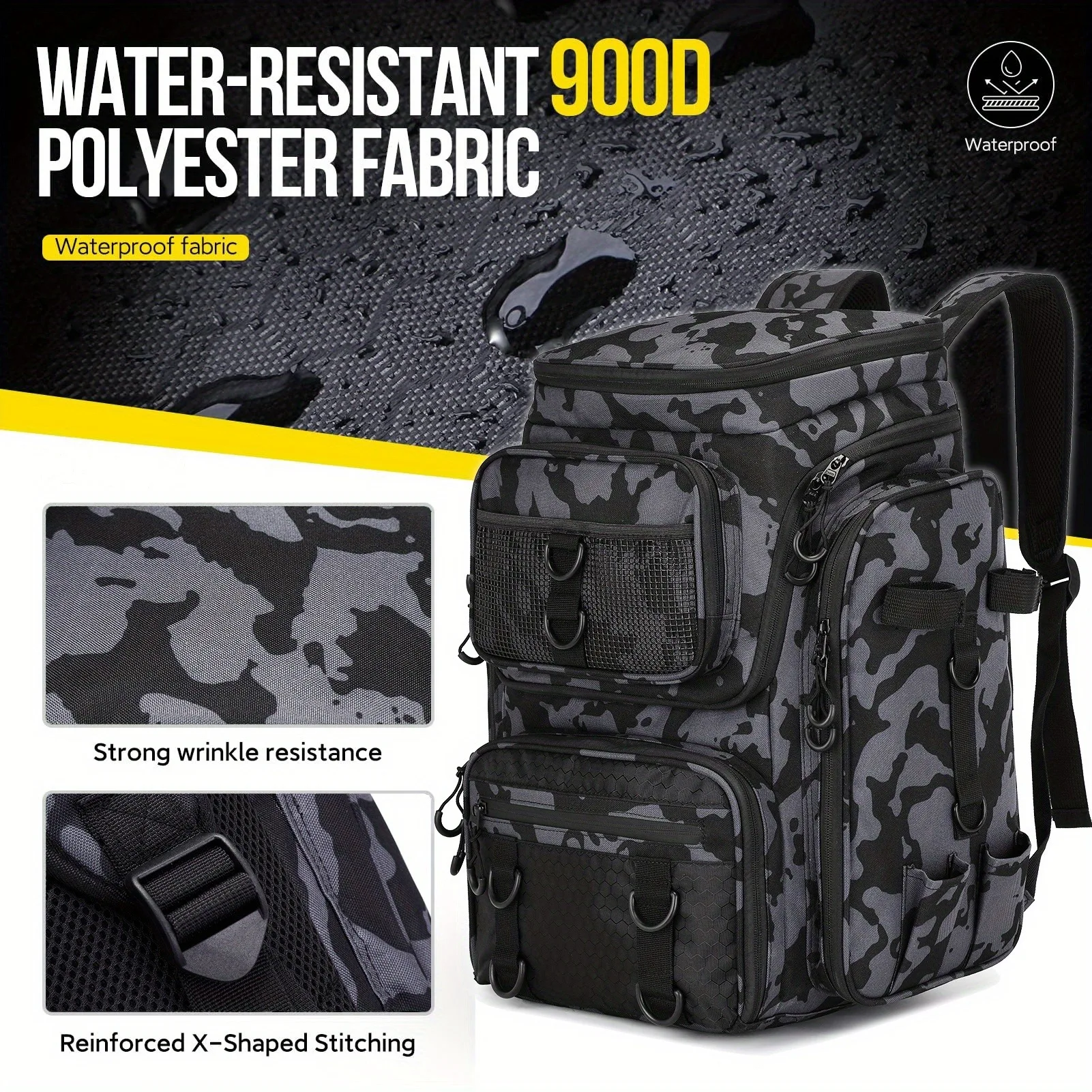 42L Multifunktionale Angeltasche, Große Angelruten-Tasche, Angel-Aufbewahrungsrucksack, Angelzubehör-Rucksack – Detail 13