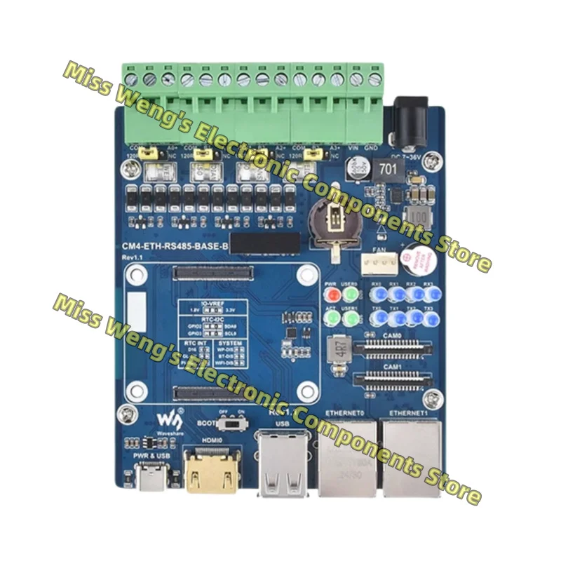 CM4-ETH-RS485-BOX-B Expansion board dual network port 4-way isolated USB 2.0 ETH gigabit network port