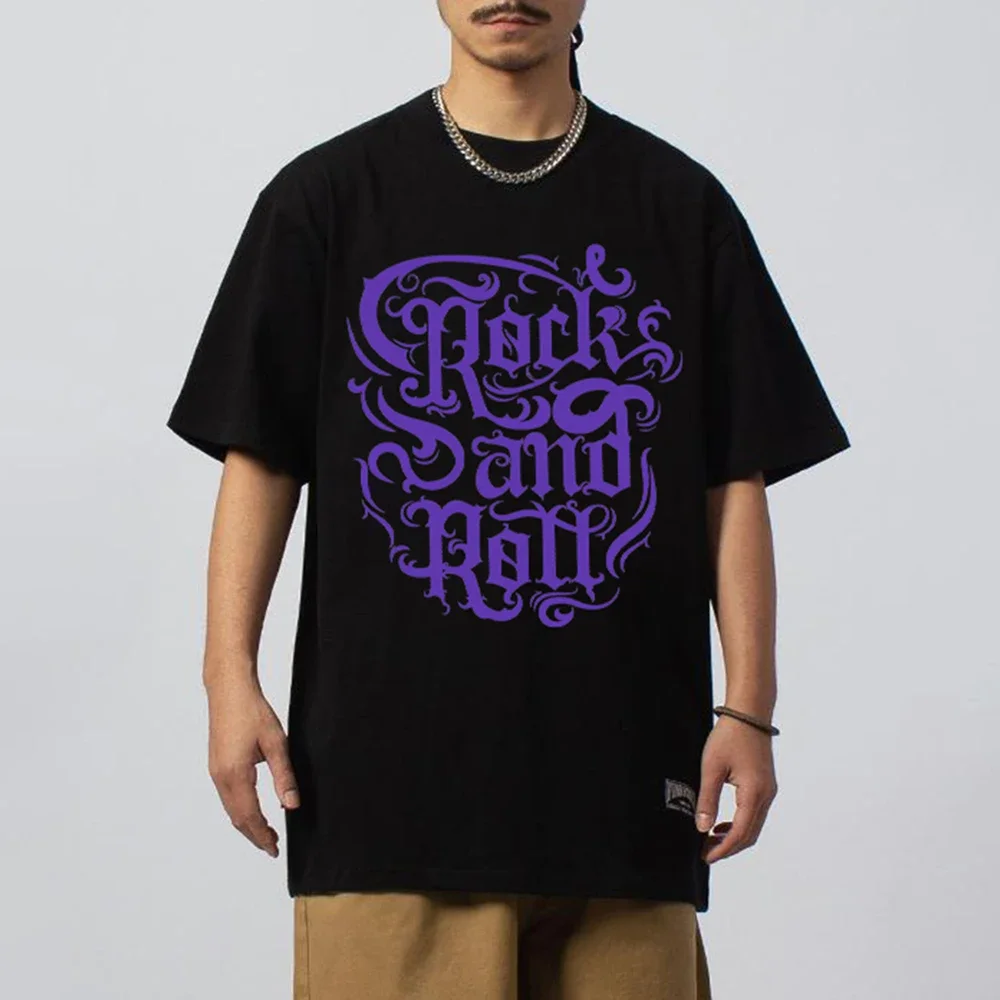

Rock And Roll Personality Letter T Shirt Summer 100% Cotton Clothing Oversized Graphic Tees For Mens And Women O Neck Short Tops