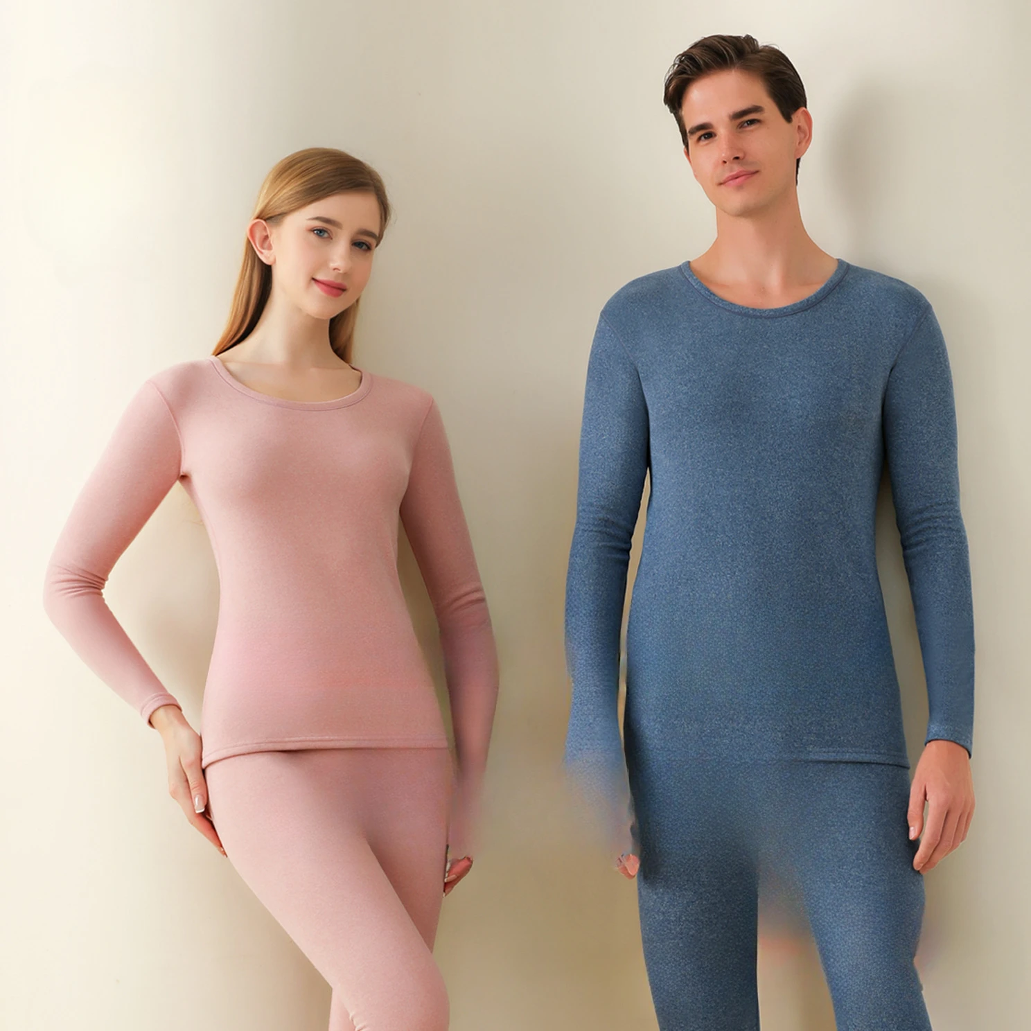 Wool Silk Thermal Underwear Set Double-sided Cashmere Long Johns Plus Cashmere Thick Autumn Winter for Men Women Warm Underwear